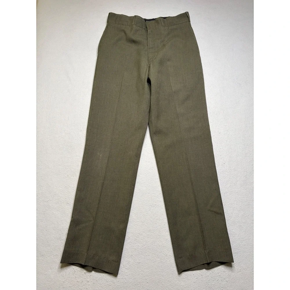 Vintage Military Trousers Mens 32X32‎ Olive Green 70s Durable Press Workwear